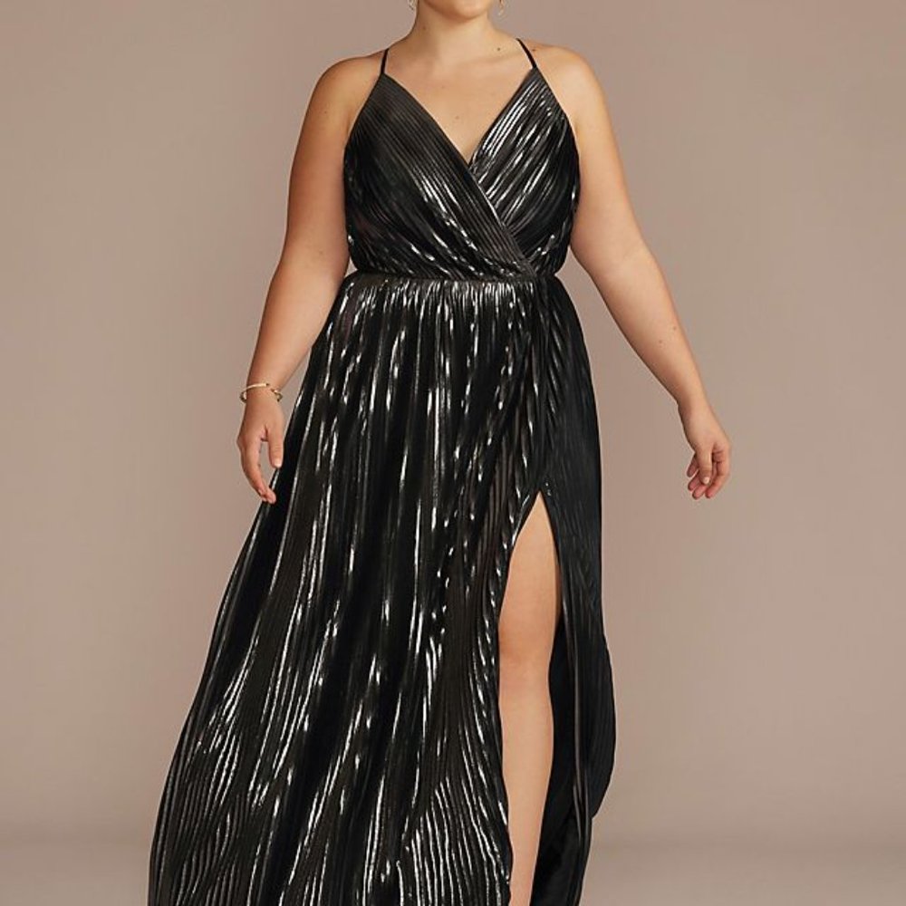 metallic pleated a-line with slit